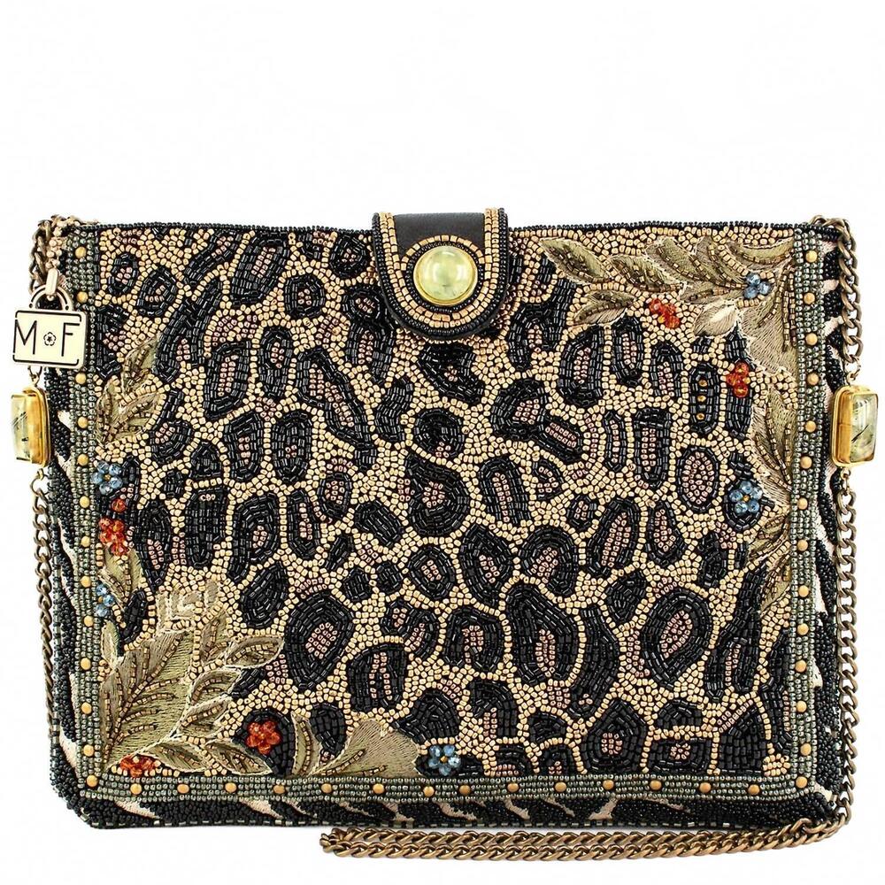 NEW MARY FRANCES women's untamed beaded crossbody handbag in animal print